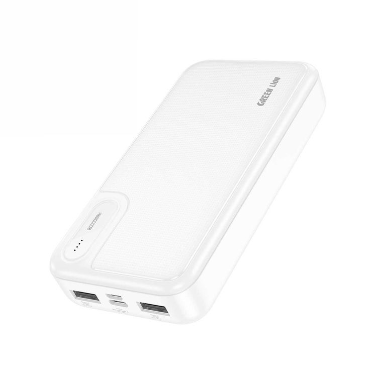 Green Lion Power Mate 20000mAh Power Bank with ×2 USB-A Output Ports, Micro & Type-C Input Ports, ABS+PC Material, Multi Protection, LED Light - White