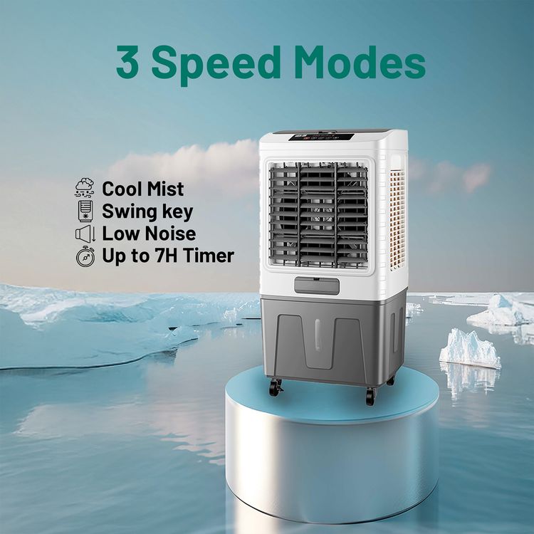 Green Lion GA40 Air Cooler with 40L Water Tank Capacity, 150W Power, 2m Cord Length, UK Plug, Digital Display, Remote Control, Humidification System - White / Gray