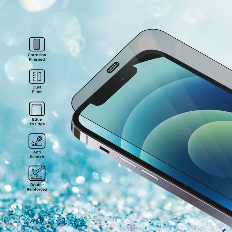 واقي شاشة Liberty Guard غير لامع بغطاء كامل وحواف مستديرة لهاتف iPhone 12 Pro/12 مع فلتر غبار ومضاد للصدمات ومضاد للتأثير - أسود