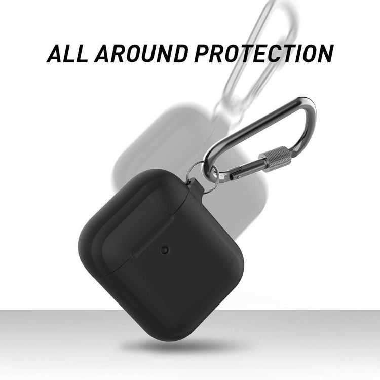 AhaStyle Premium Keychain Carabiner Case with Anti-Lost Ring Compatible for AirPods 1/2, Scratch Resistant, Shock Absorption, Drop Protection, & Dustproof Protective - Black