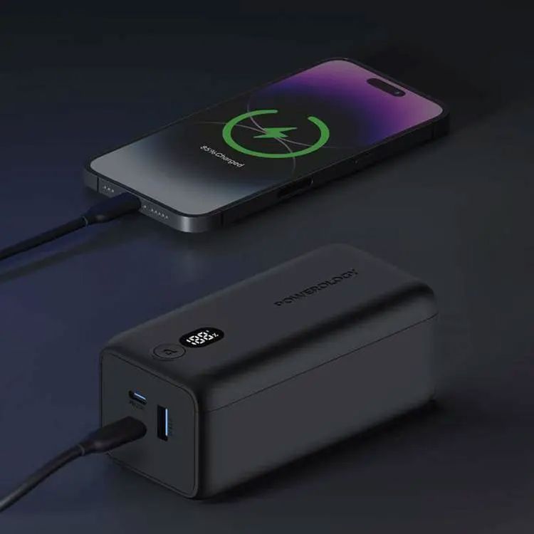 Powerology 20000mAh 65W Onyx Power Bank, Overcharging Protection, USB-A & x2 USB-C Output, LED Display, Fast Charging, Compatible With Laptop  - Black