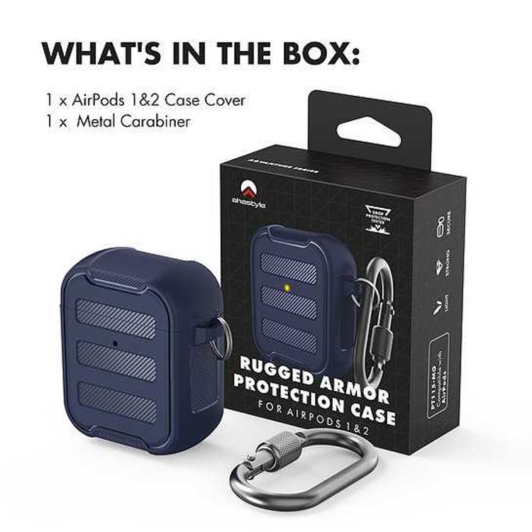 AhaStyle Rugged Armor Premium TPU Case with Anti-Lost Carabiner Compatible for AirPods 1/2, Hard-Shell Protective Cover, Scratch Resistant, Shock Absorption, Drop Protection, & Dustproof Protective Silicone Cover Supports Wireless Charging - Midnight Blue