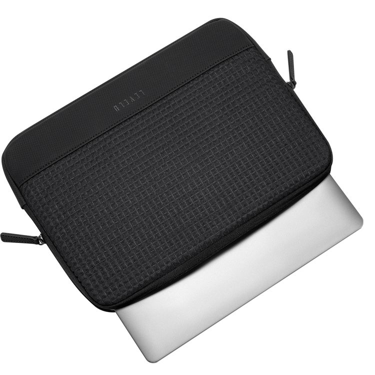 Levelo Springfield 14" Laptop Sleeve with Protective Fur Lining, 1.5L Capacity, Durable PU & Polyester Material, Wipeable Surface, Stylish Design, 0.32kg Lightweight Design, Water-Repellent Fabric, Reliable Zipper Closure - Black