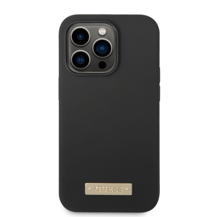 Guess Magsafe Silicone Case With Metal Plate Logo - Black