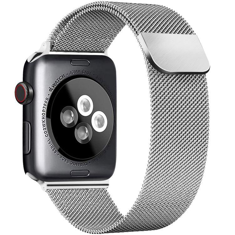 AhaStyle Magnetic Stainless Steel Milanese Mesh Loop Strap for Smartwatch - Lightweight Design - Replacement Wrist Band Strap Compatible for Apple Watch 42 / 44mm - Silver