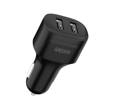 Green Lion Dual Port Car Charger 12W, Reliable and efficient, Compact and stylish design - Black