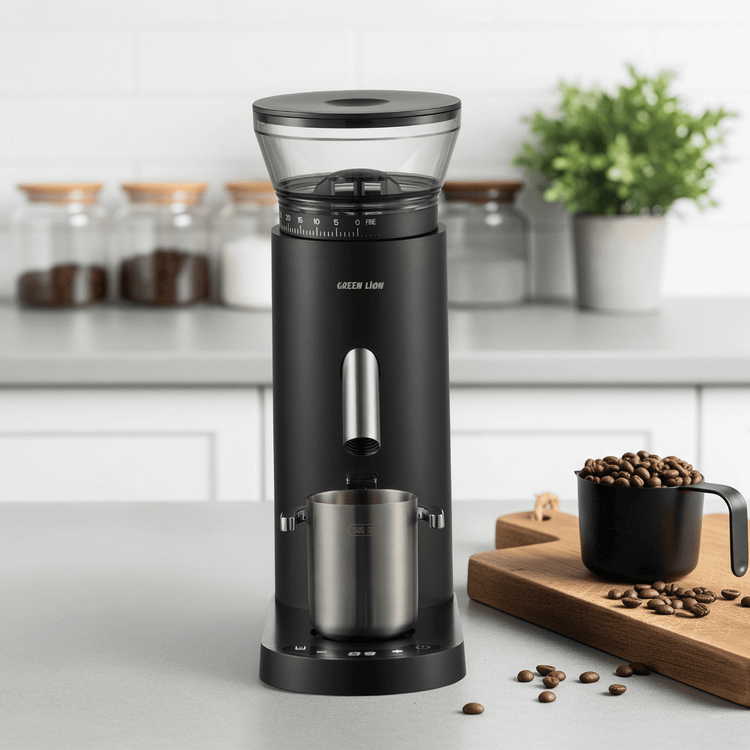 Green Lion Ultimate Grind Electric Coffee Grinder with Dual-Size Portafilter Cradle, 25-35 Grinds on Full Charge, 2×2600mAh Battery, 110W Power, 41mm Precision Burr Grinder with 200RPM Speed & 60 Settings, 130g Bean Hopper, Digital Touch Control – Black