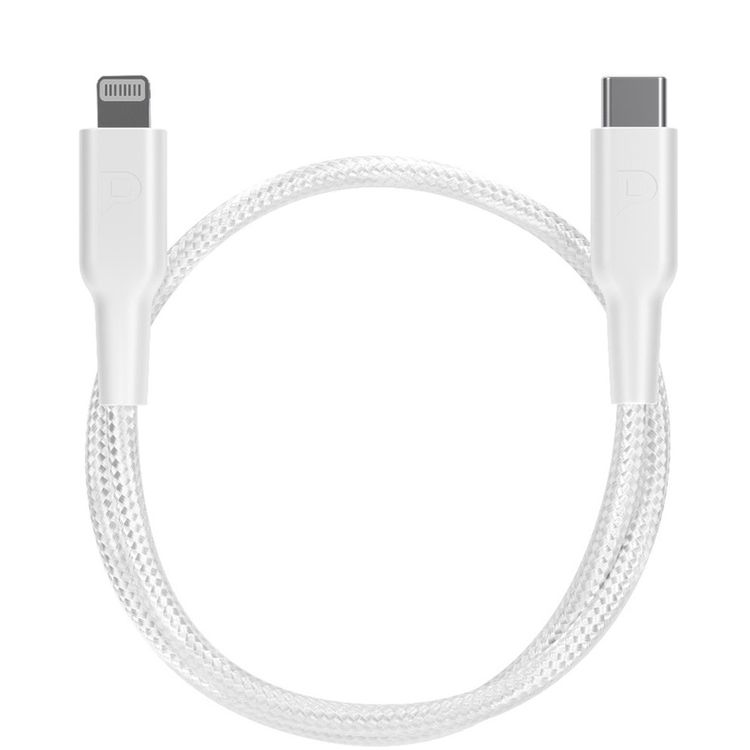 Powerology USB-C to Lightning 30Cm/0.98ft Braided Cable, PD 60W, MFI Certificated, more than 30000 Bends Lifespan - White