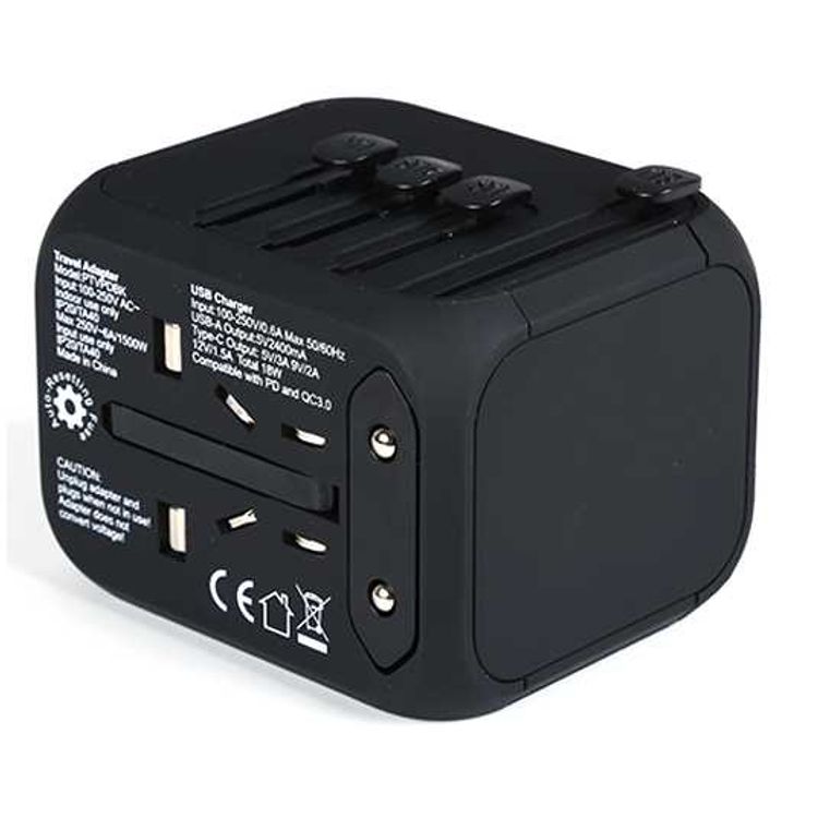 Powerology Universal Travel Adapter 2A + PD 18W- Black