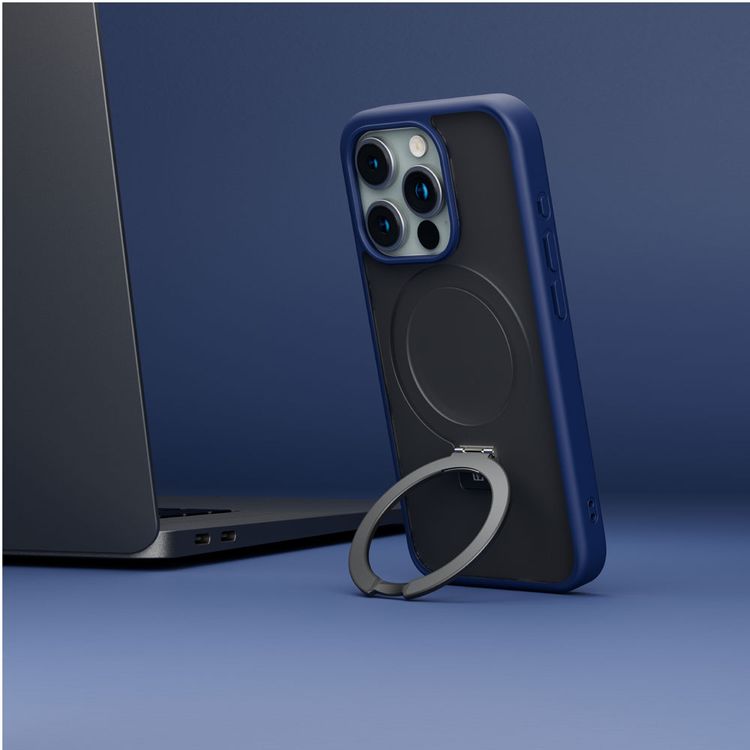 Levelo Verona Case for iPhone 15 Pro Max, Reinforced Corners with Airguard, Matte Finish TPU Material, Hybrid TPU & PC Material, MagSafe Compatible, Shock-Proof Edges, 3H Anti Scratch - Blue