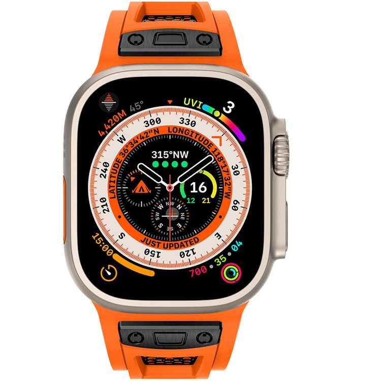 حزام ساعة Levelo Kai، لساعة Apple Watch SE 9/8/7/6/5 (46/49 ملم)، مصنوع من TPU + مشبك معدني، مضاد للحساسية، مناسب للارتداء على مدار الساعة - برتقالي غروب الشمس