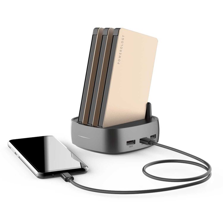 باورولوجي محطة باور بانك 3 في 1 بسعة 8000 ملي امبير في الساعة مع كابل مدمج وبنك طاقة محمول ومحطة شحن سريعة ومتوافقة مع اجهزة ايفون ، اجهزة اندرويد ، منافذ شحن من النوع سي - ذهبي