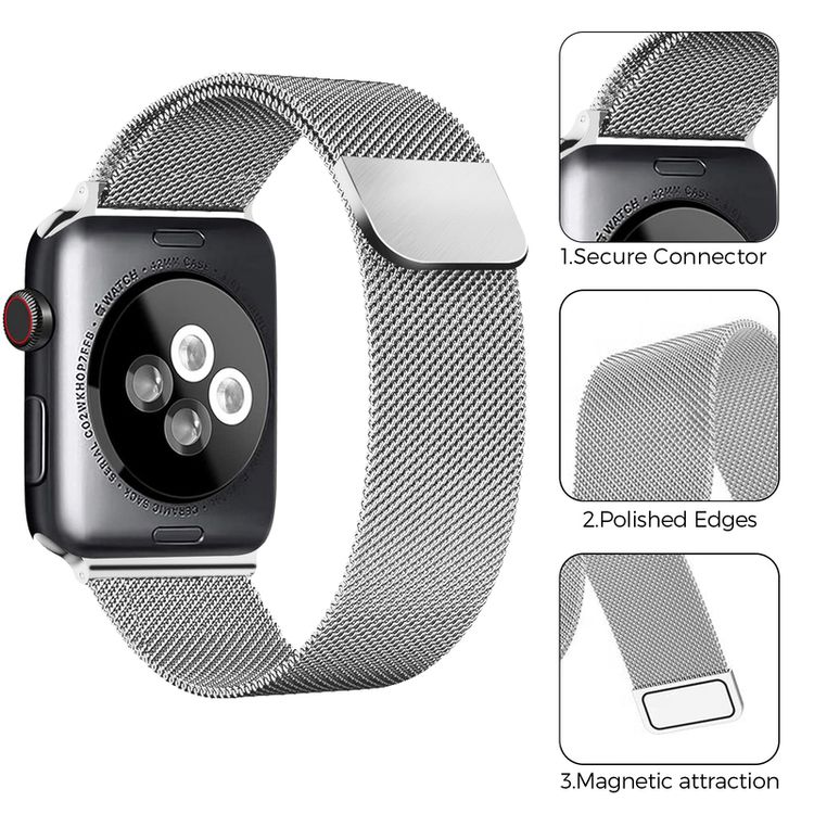 AhaStyle Magnetic Stainless Steel Milanese Mesh Loop Strap for Smartwatch - Lightweight Design - Replacement Wrist Band Strap Compatible for Apple Watch 42 / 44mm - Silver