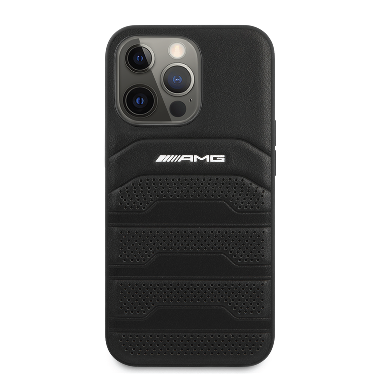 AMG Genuine Leather Case With Perforated Black Leather Debossed Lines Hot Stamped White Logo