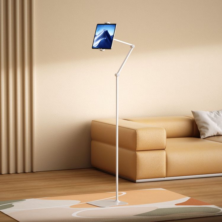 Powerology Adjustable & Rotatable Tablet Stand with Metal Base, Compatible with 4.7" to 12.9" Phones & Tablets, 360° Rotating Head, Telescopic & Flexible Arm Design, 170 cm Height, Heavy Base - White