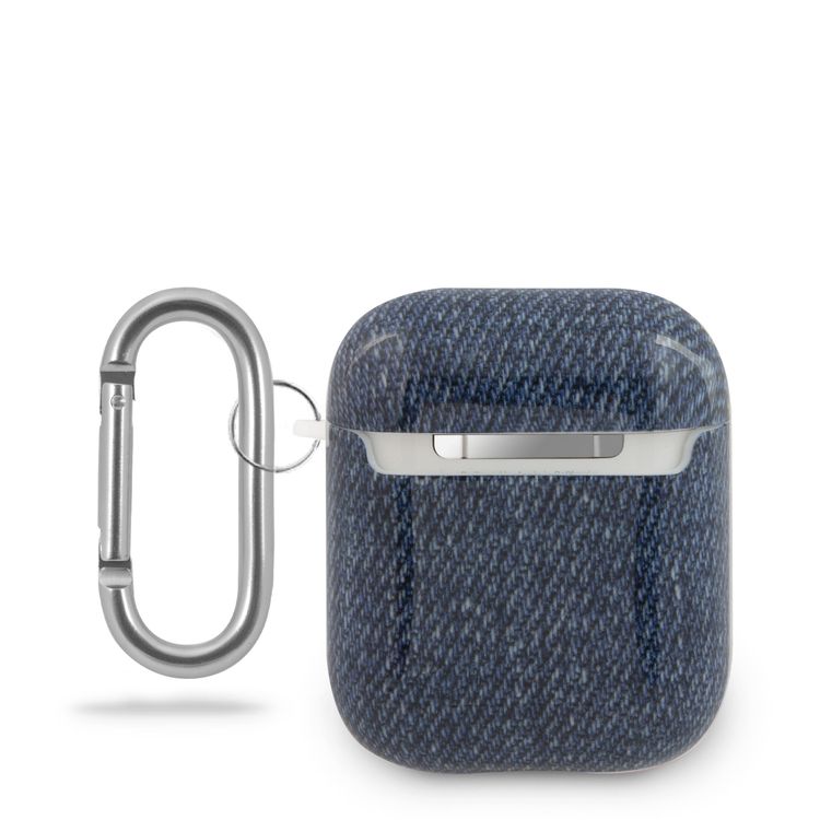 CG Mobile Guess TPU Denim Print Case with Anti-Lost Ring Compatible for AirPods 1/2, Scratch Resistant, Shock Absorption, Drop Protection
