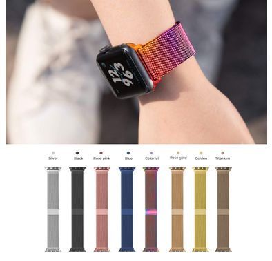AhaStyle WG42-1-40MM-CF Magnetic Stainless Steel Milanese Mesh Loop Strap for Apple Watch 38 / 40mm - Colorful