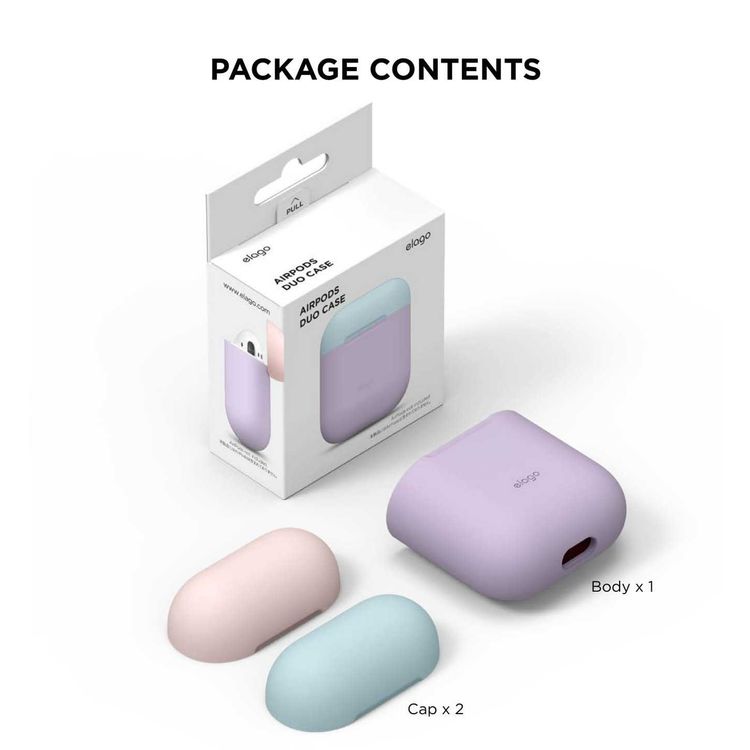 Elago Duo Case for Airpods, 3-in-1 Pastel Color, High Quality Silicone, Shock Resistant, Scratch Resistant, Supports Wireless Charging - Body-Lavender / Top-Pink,Pastel Blue