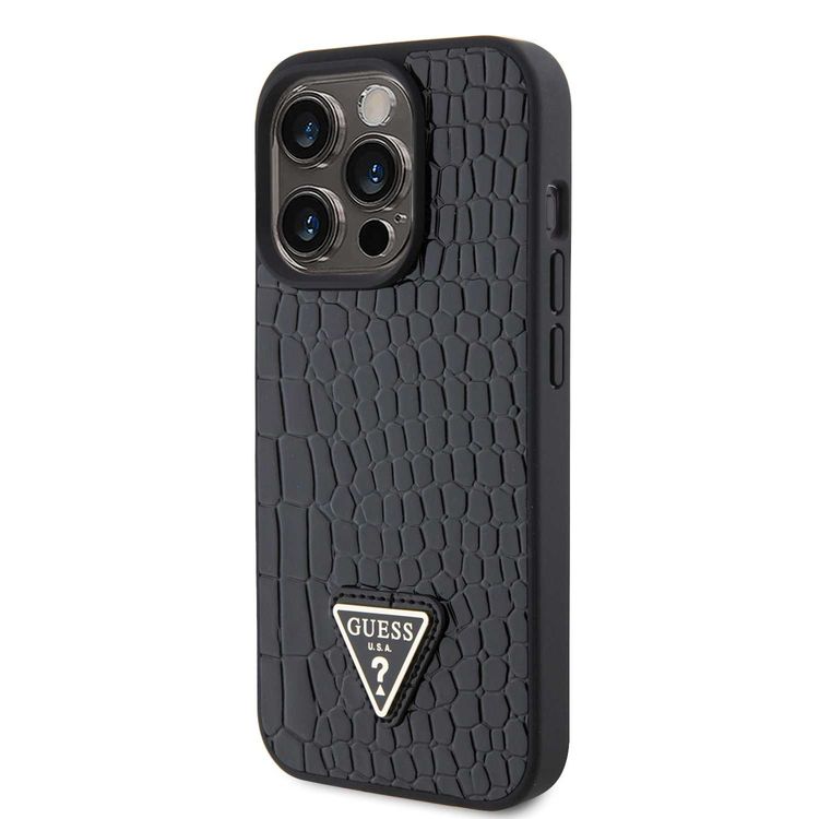 Guess Croco Case with Triangle Logo - Black - iPhone 15 Pro
