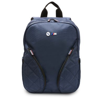 حقيبة ظهر BMW PU Leather & Carbon M Collection بحجم 15 بوصة مع شعارات معدنية، تصميم مريح، مواد عالية الجودة، حزام قابل للتعديل - لون كحلي