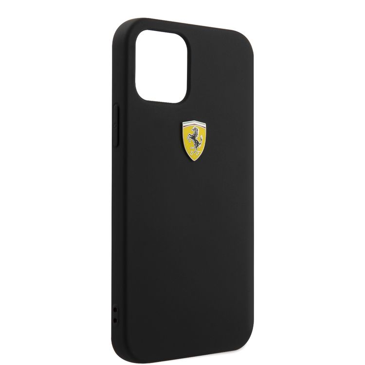 CG MOBILE Ferrari TPU On-Track Silicone Hard Case Metal Logo Compatible for iPhone 12 Pro Max (6.7") Shock & Scratches Resistant, Easy Access to All Ports (Cameras, Buttons & Speakers) Protective Back Cover Suitable with Wireless Chargers Officially Licensed - Black