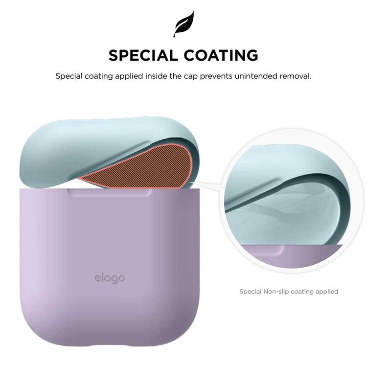 Elago Duo Case for Airpods, 3-in-1 Pastel Color, High Quality Silicone, Shock Resistant, Scratch Resistant, Supports Wireless Charging - Body-Lavender / Top-Pink,Pastel Blue