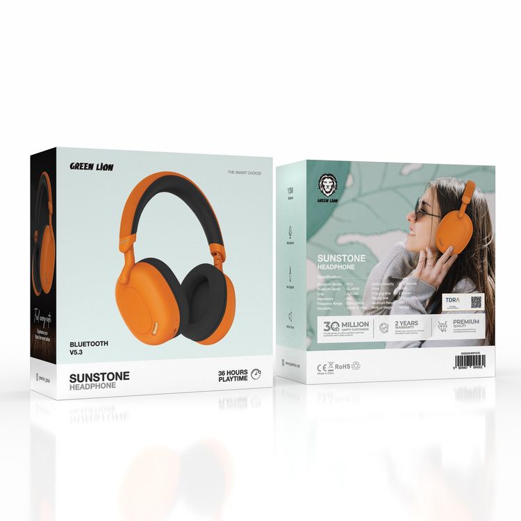 Green Lion Sunstone Wireless Headphones with 36 Hours Playtime, Bluetooth V5.3, 10m Maximum Distance Range, 300mAh Battery Capacity - Orange