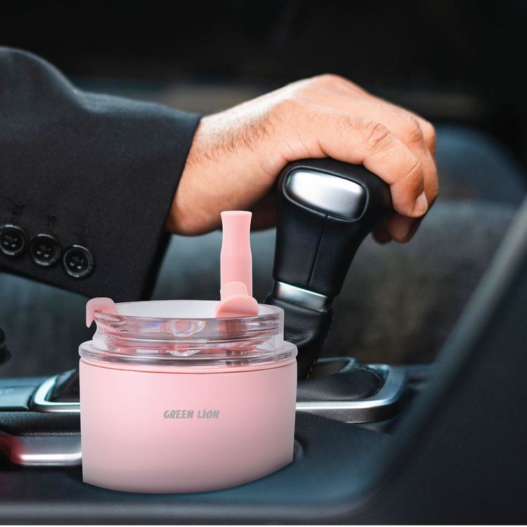 Green Lion Vacuum Travel Mug Lite, 280 mL Capacity, Keeping Hot for 6 Hours and Cold for 12 Hours, Food Grade Silicone Straw, Food Grade Stainless Steel Cup - Pink