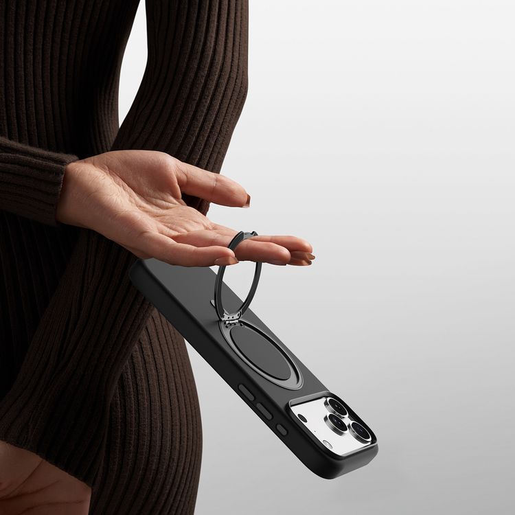 Levelo Iris Pro MagSafe Liquid Silicone Case with Built-in 360° Kickstand for iPhone 17 Pro, Metal Accents, Shock-Resistant Bumper, Aluminum Alloy Frame for Camera & Buttons, Drop-Tested, Strong Magnets, Premium Silicone Grip - Black