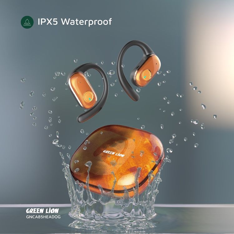 Green Lion CATANIA Open-Ear Earbuds with Smart Touch Control, Dual-Mic ENC, Type-C Charging, IPX5 Water Resistance Level, Open-Ear Comfort, Liquid Sand Design - Orange