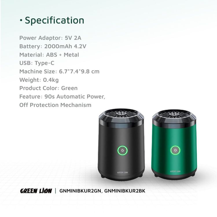 Green Lion Mini Bakhour 2 with Off Protection Mechanism, High-Quality Incense Burner, 2000mAh Battery Capacity, 10-15 Times of Operation, Compact & Portable Design, Type-C Charging Port - Green