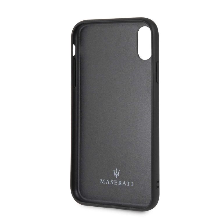 Maserati Granlusso Genuine Leather Hard Case for iPhone Xr - Dark Gray
