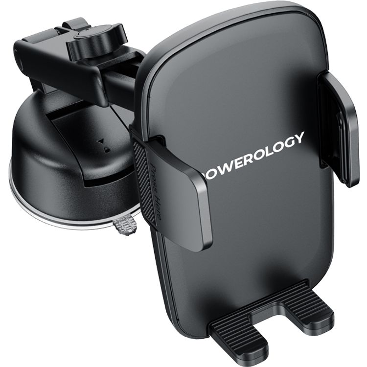 حامل هاتف السيارة باورولوجي رافن، مثبت تلقائيًا، مع دوران 360 درجة، وزاوية رؤية قابلة للتعديل، وعرض المشبك 5.5-9 سم، وشفط قوي، وثبات آمن - أسود