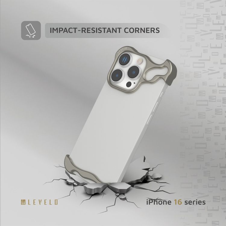 Levelo Metallo Pro Aluminum Bumper Case for iPhone 16 Pro with Impact-Resistant Corners, Durable Material, Easy Snap-on, Comfortable & Secure Grip - Titanium