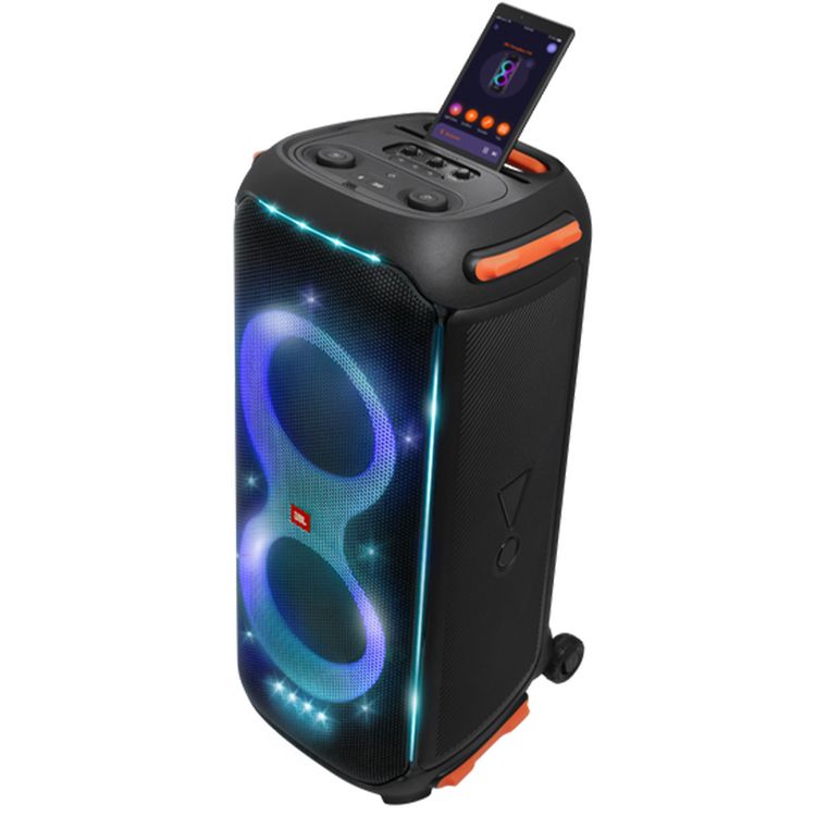 مكبر صوت JBL Party Box 710 المحمول بتقنية البلوتوث، ديناميكي، ملون، عرض ضوئي قابل للتخصيص، مقاوم للرذاذ - أسود