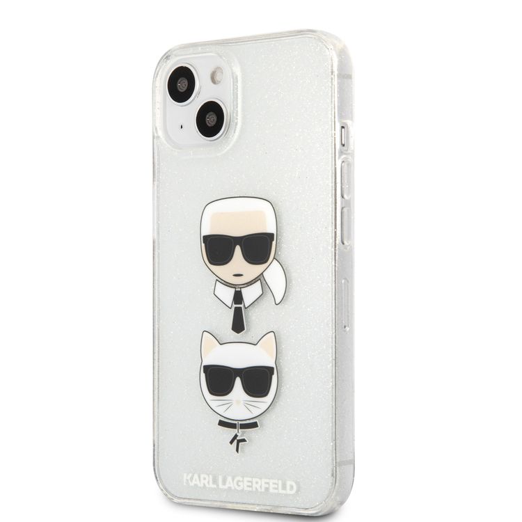 CG MOBILE Karl Lagerfeld TPU Full Glitter Case with Embossed Karl & Choupette Head Compatible for iPhone 13 (6.1") Scratch Resistant, Easy Access to All Ports, Drop