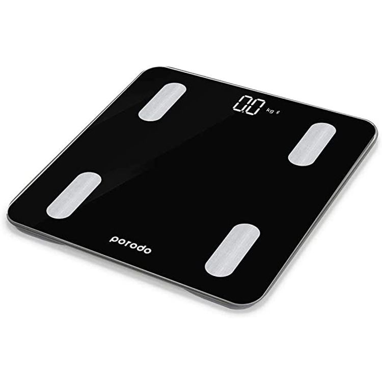 Porodo Lifestyle Smart Bluetooth Full Body Fat Scale ,Digital Weight Scale, Works with Bluetooth on iOS and Android - Black