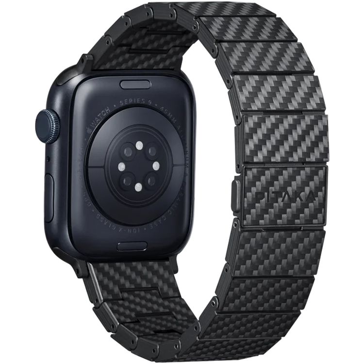 Pitaka Carbon Fiber Link Bracelet Band for Apple Watch - Modern, Lightweight, Strong and Comfortable, Customizable Sizing, All Apple Watch Series Compatible - Black Carbon