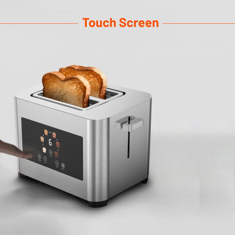 Porodo Lifestyle 2-Slice Bread Toaster with Touch Panel, 750-850W Rated Power, Stainless Steel 410 Material, 6 Browning Levels, 5 Functions, Removable Slide-Out Crumb Tray, Automatic Shut-Off - Silver