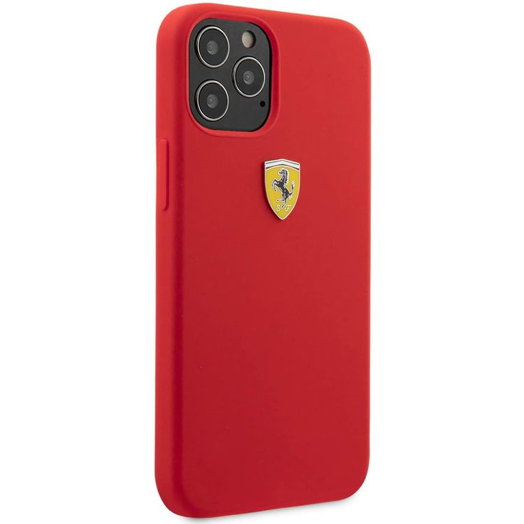 CG MOBILE Ferrari TPU On-Track Silicone Hard Case Metal Logo Compatible for iPhone 12 / 12 Pro (6.1") Shock & Scratches Resistant, Easy Access to All Ports (Cameras, Buttons & Speakers) Protective Back Cover Suitable with Wireless Chargers Officially Licensed - Red