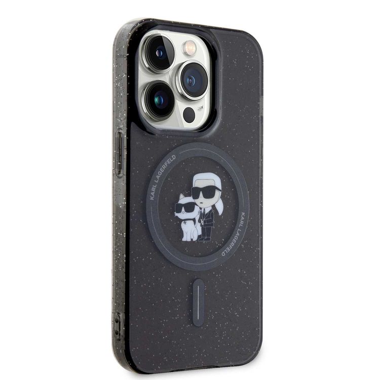 Karl Lagerfeld Magsafe IML with Karl & Choupette Heads Glitter Case - Black - iPhone 15 Pro