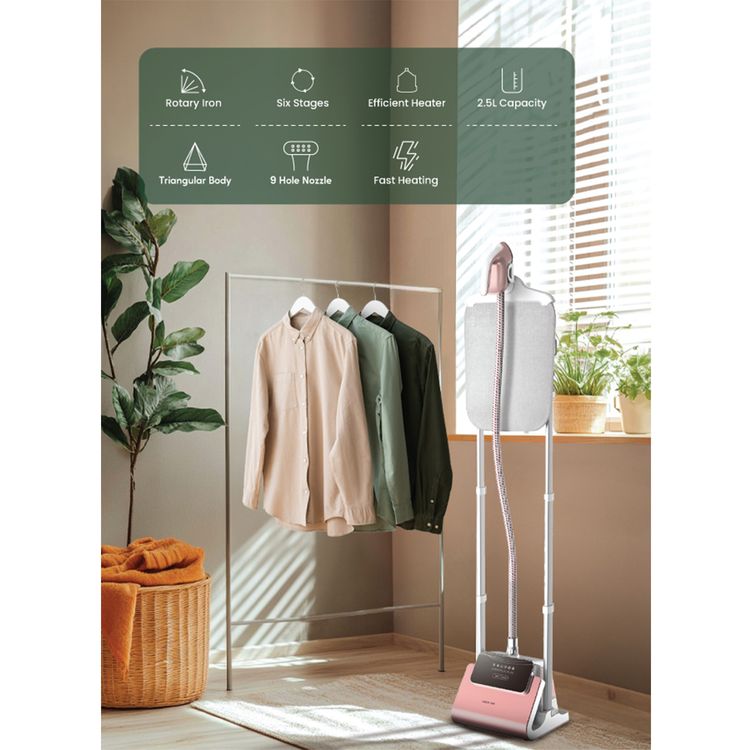 Green Lion Digital Garment Steamer with Six Stages of Steam Control, 2.5L Water Tank Capacity, 98°C Outlet Steam Temperature, Shoulder-Shaped Design - Pink
