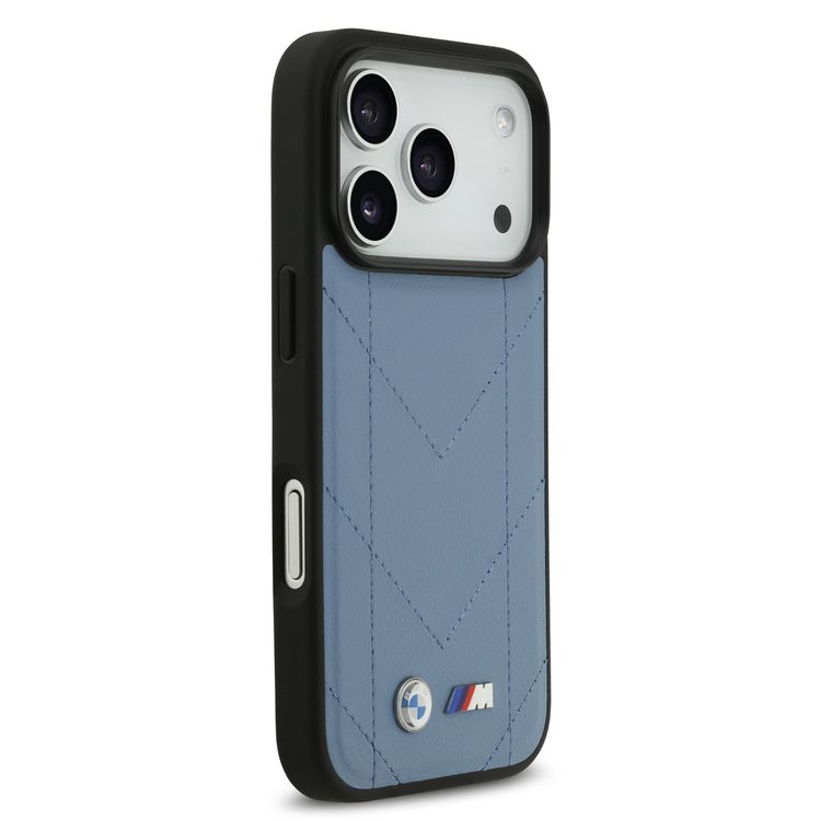 جراب BMW MagSafe مصنوع من الجلد المضفر PU بشعارات معدنية لهاتف iPhone 17 Pro، بملف نحيف، تصميم سهل التركيب، تعبئة مستدامة، حماية من السقوط - أزرق