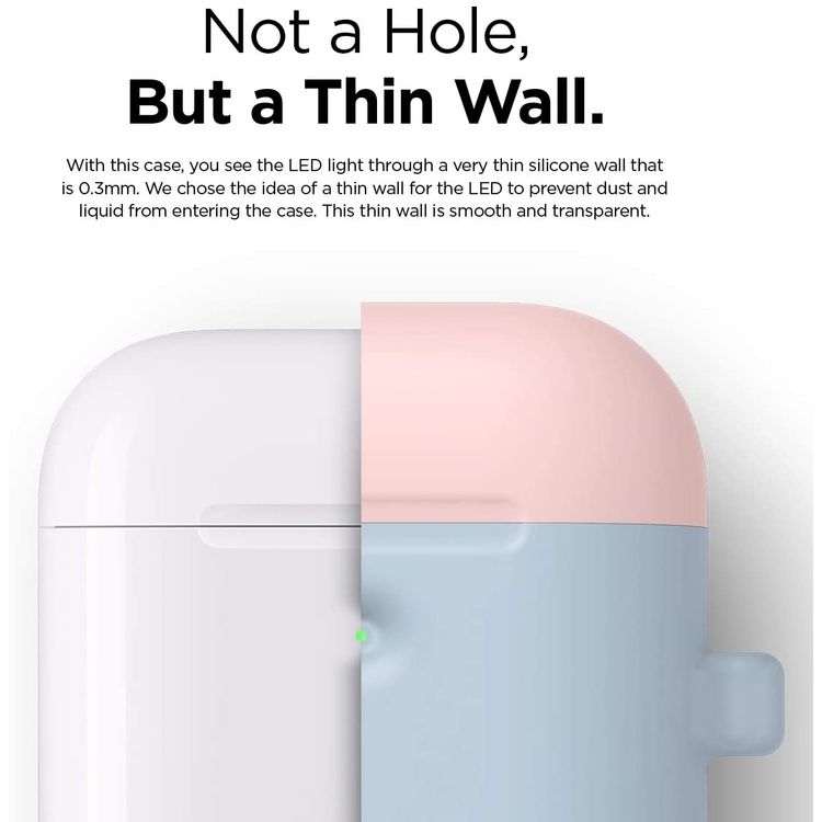 Elago Duo Hang Silicone Case with Apple AirPods Case 1 & 2 Generation, Drop Resistant, Dustproof and Absorbing Protective Cover with Hang Case Body-Pastel Blue / Top-Pink, White