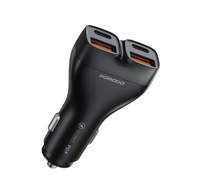 Porodo Dual Power Car Charger with PD 30W, QC 18W, ×2 USB-A & ×2 USB-C Ports, 102W High Power Output, Fast Charging Technology, Smart Charging Protocols, Compact Design - Black 