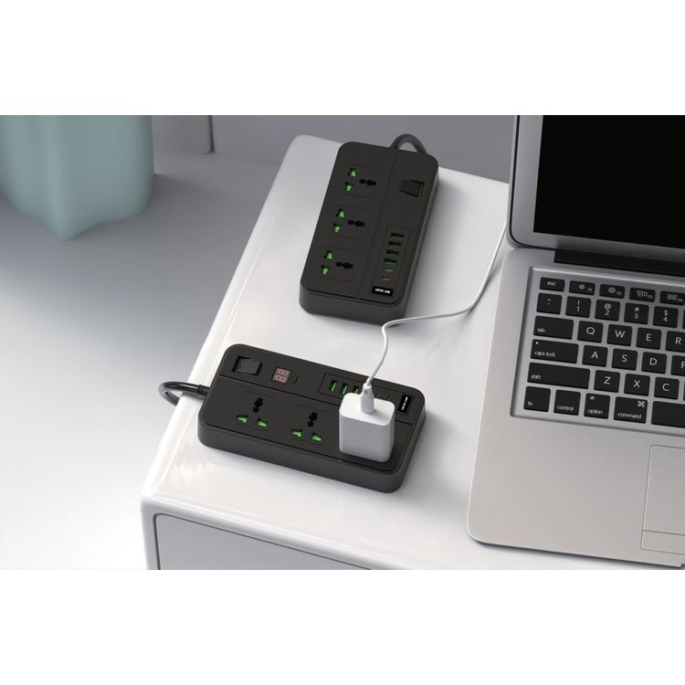  Green Lion GS-150 Power Socket 3000W, 750° Flame Retardant, Universal Compatibility, Over-Voltage Protection, LED Display, Child Safety Door - Black