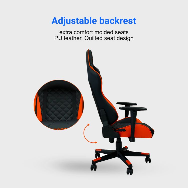 Porodo Professional Gaming Chair Adjustable Backrest & Armrest with cushion - Black / Orange