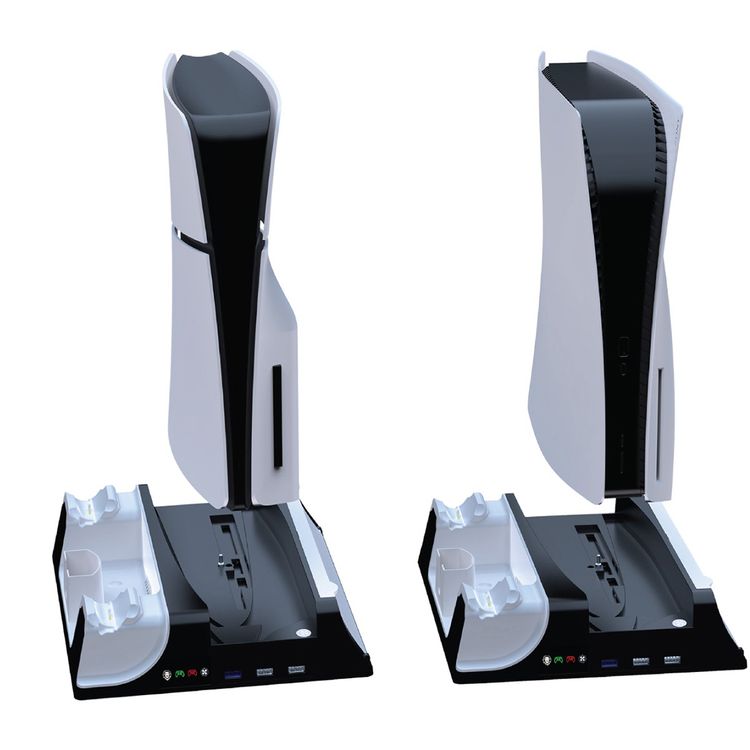 Green Lion PS5 Cooling Stand Charging Station with 14Disk Storage, Low Noise, Simultaneous Charging, Efficient Cooling, Turbo Fan - White