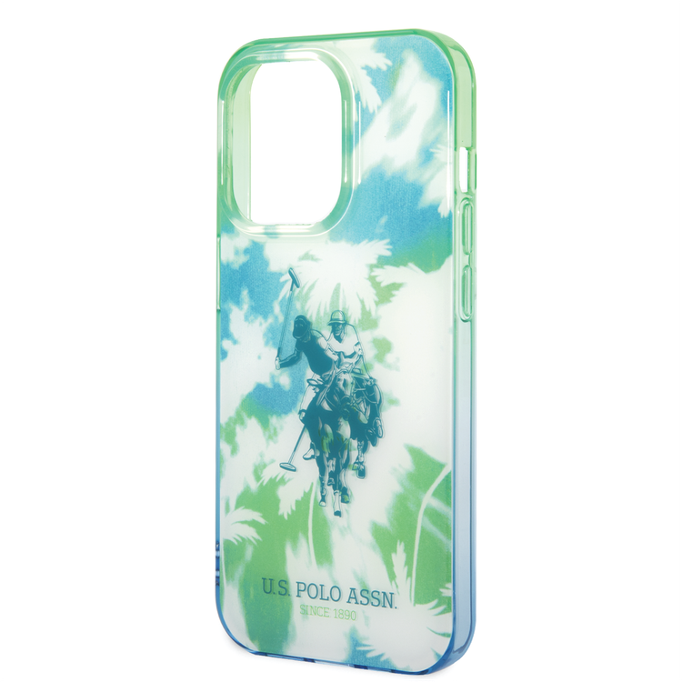 كفرUSPA PC/TPU IML مع تصميم النخيل المصبوغة وشعار الحصان لهاتف iPhone 14 Pro Max - أخضر
