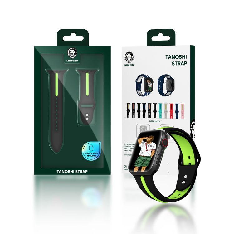 Green Lion Tanoshi Watch Strap, Fit & Comfortable Replacement Wrist Band, Adjustable Straps Compatible for Apple Watch 42/44mm - Black / Red